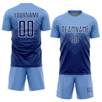 Custom Light Blue Navy-White Sublimation Soccer Uniform Jersey photo 2