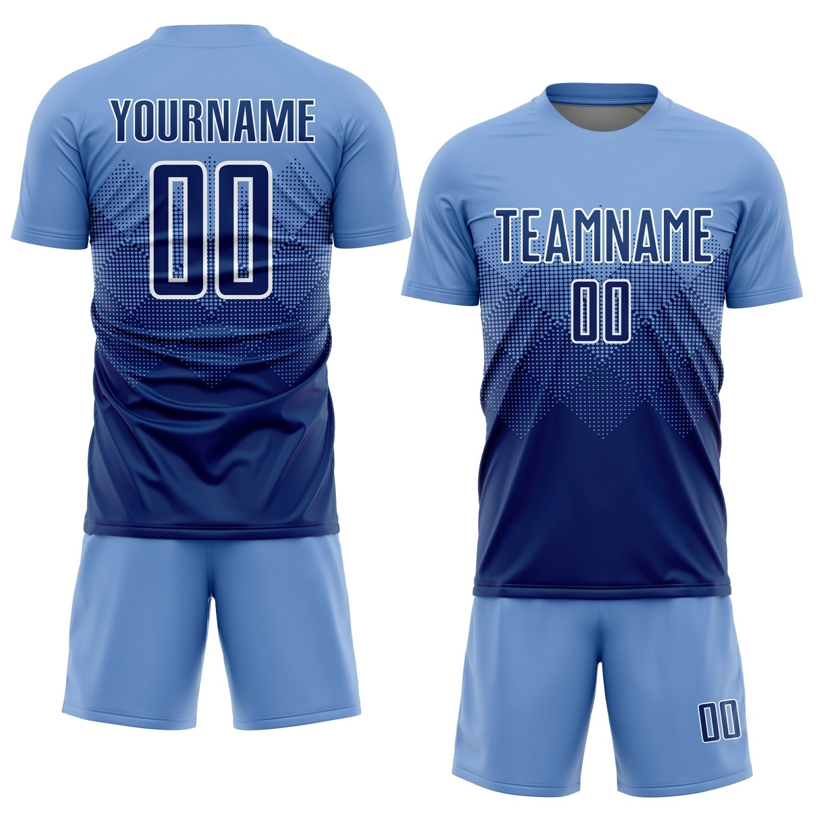 Custom Light Blue Navy-White Sublimation Soccer Uniform Jersey photo 2
