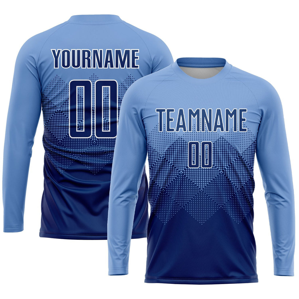 Custom Light Blue Navy-White Sublimation Soccer Uniform Jersey photo 3