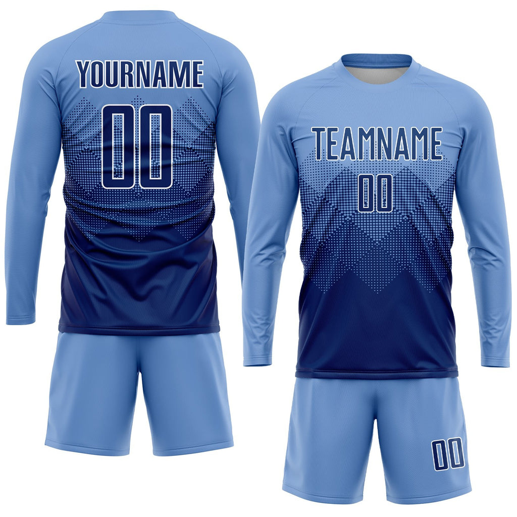 Custom Light Blue Navy-White Sublimation Soccer Uniform Jersey photo 4
