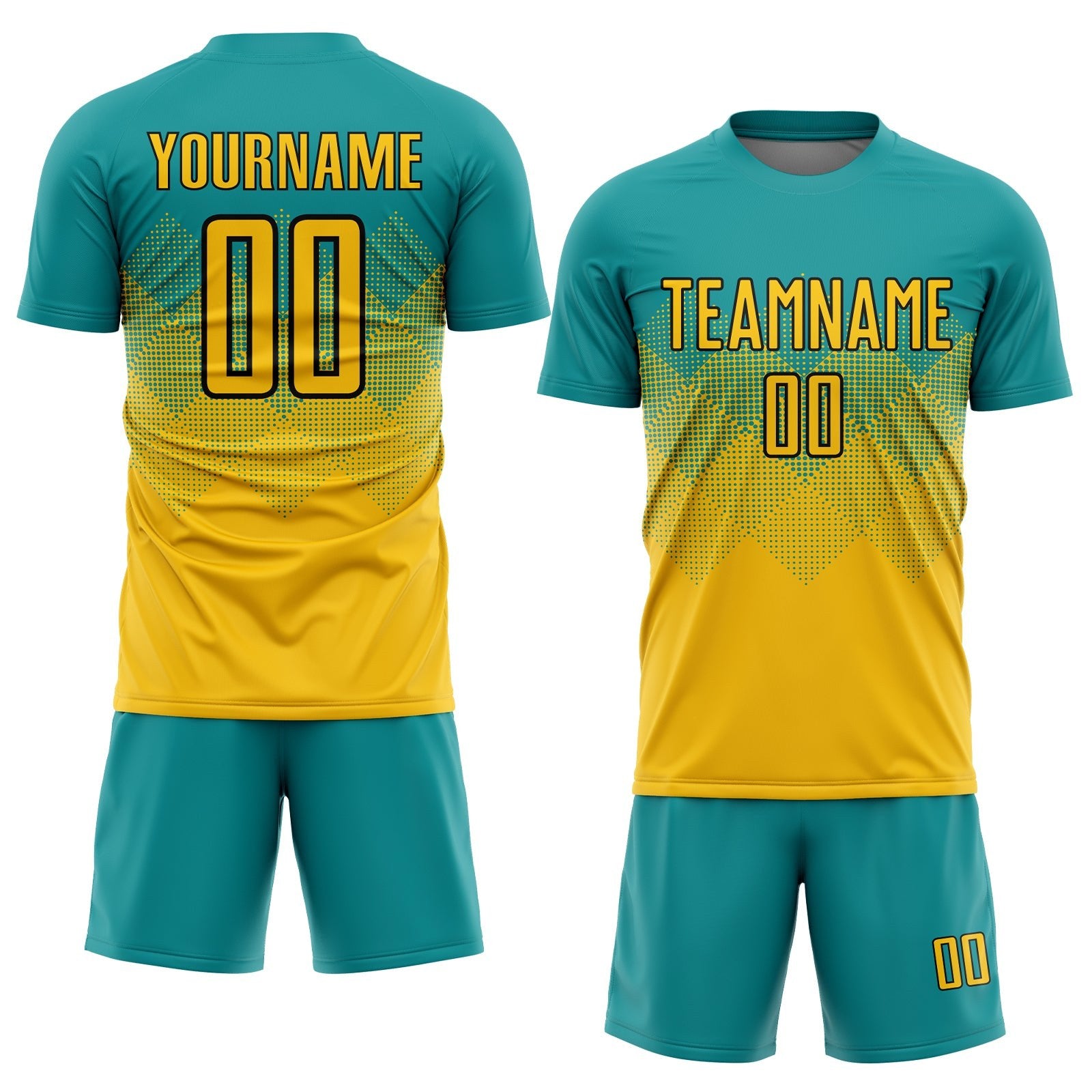 Custom Teal Gold-Black Sublimation Soccer Uniform Jersey photo 2