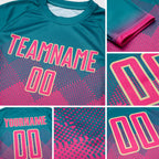 Custom Teal Pink-Cream Sublimation Soccer Uniform Jersey detail