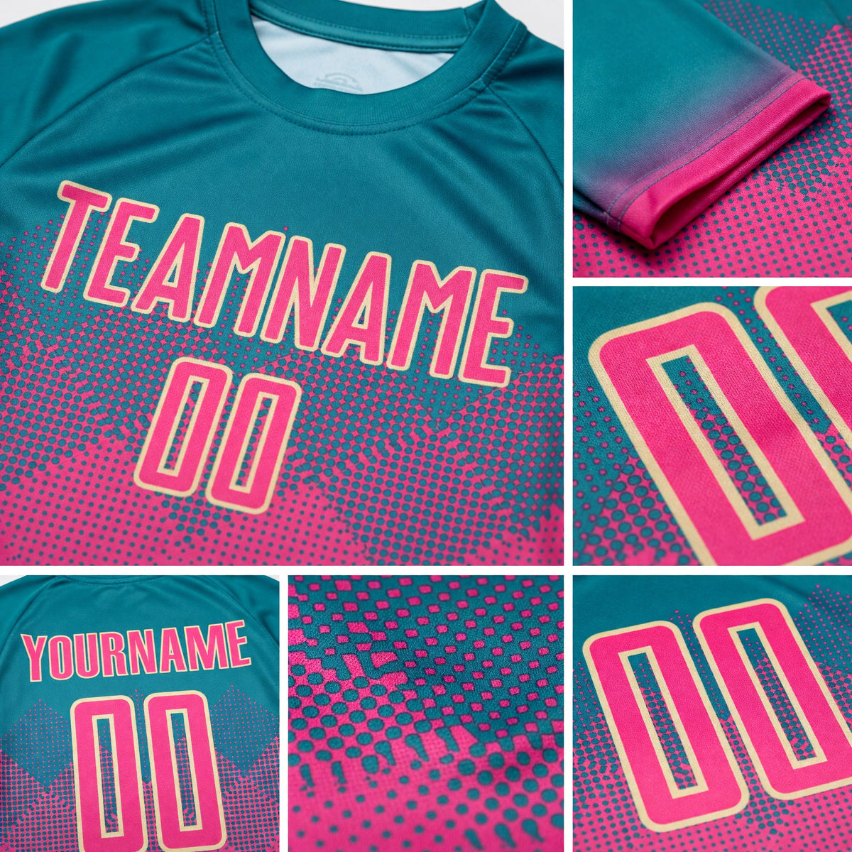 Custom Teal Pink-Cream Sublimation Soccer Uniform Jersey detail