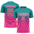 Custom Teal Pink-Cream Sublimation Soccer Uniform Jersey photo 1