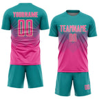 Custom Teal Pink-Cream Sublimation Soccer Uniform Jersey photo 2
