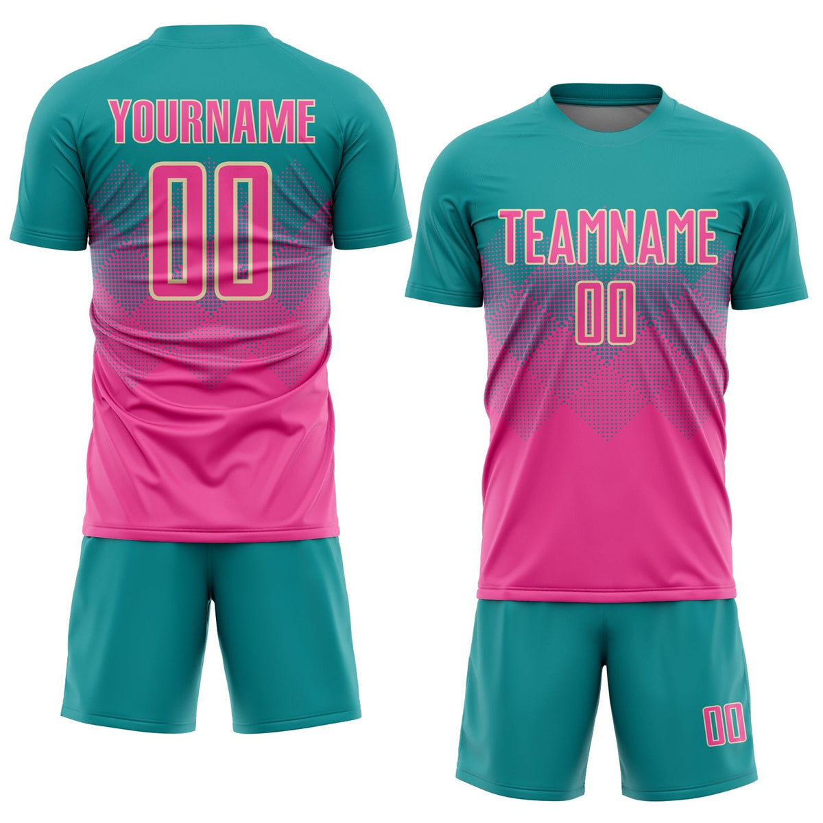 Custom Teal Pink-Cream Sublimation Soccer Uniform Jersey photo 2