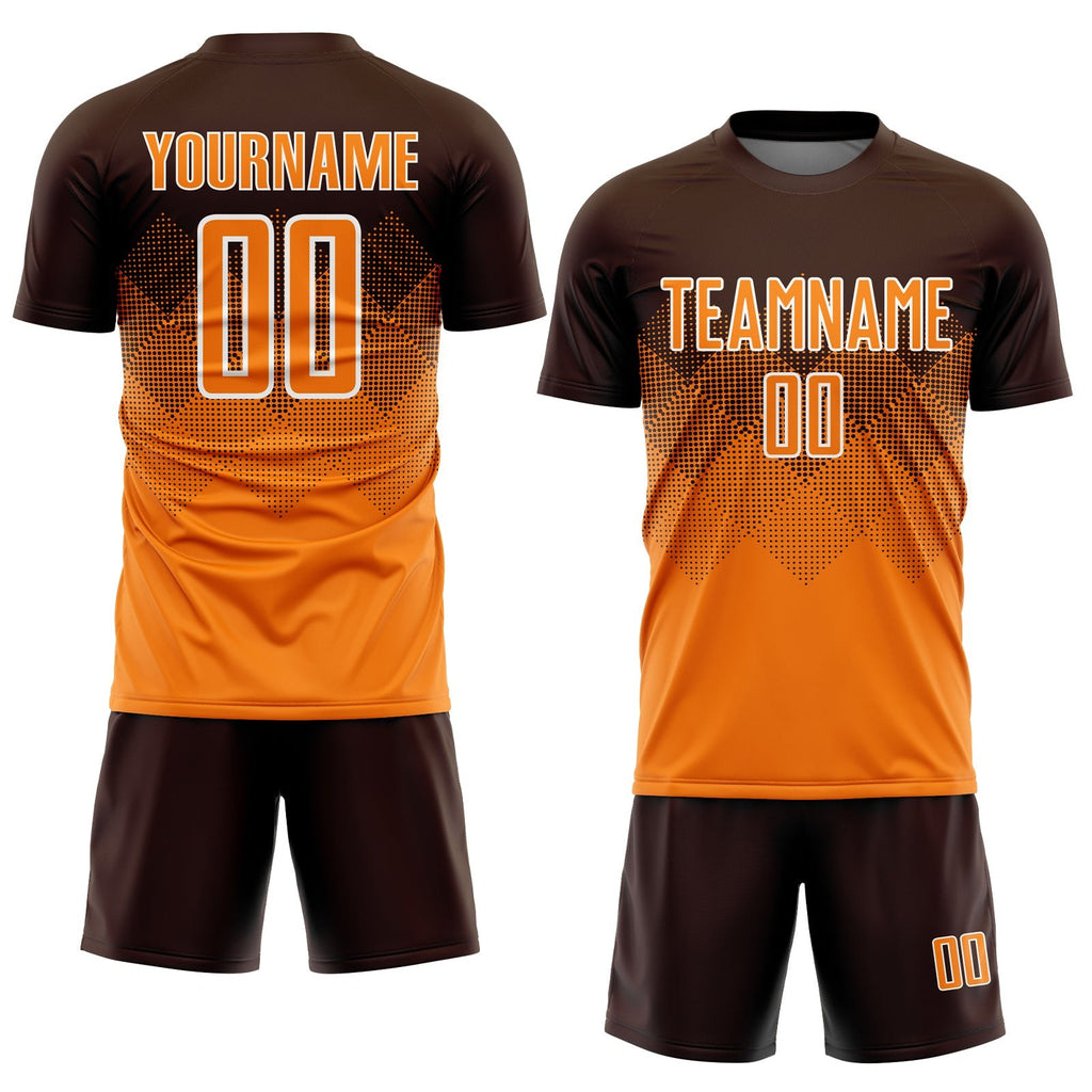 Custom Brown Bay Orange-White Sublimation Soccer Uniform Jersey photo 2