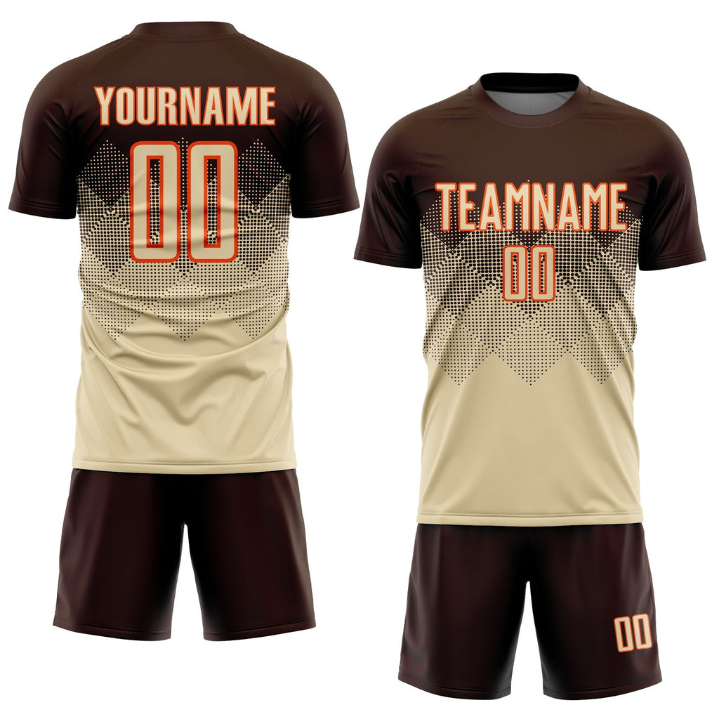 Custom Brown Cream-Orange Sublimation Soccer Uniform Jersey photo 2