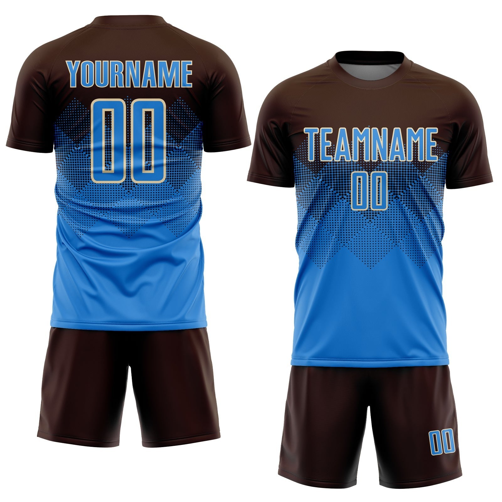 Custom Brown Powder Blue-Cream Sublimation Soccer Uniform Jersey photo 2