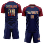 Custom Crimson Vintage USA Flag Navy-Cream Sublimation Soccer Uniform Jersey photo 2