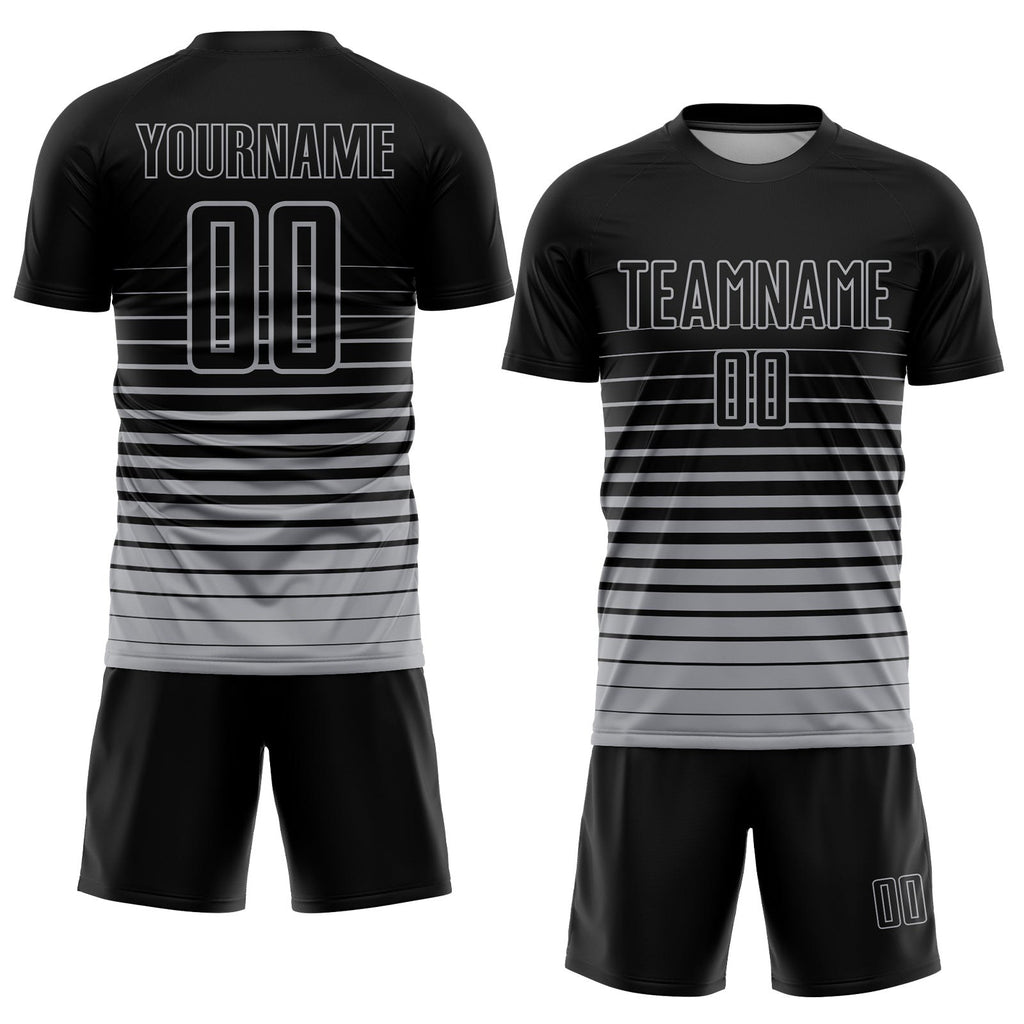 Custom Black Gray Pinstripe Fade Fashion Sublimation Soccer Uniform Jersey photo 2
