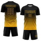 Custom Black Gold Pinstripe Fade Fashion Sublimation Soccer Uniform Jersey photo 2