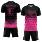 Custom Black Pink Pinstripe Fade Fashion Sublimation Soccer Uniform Jersey photo 2