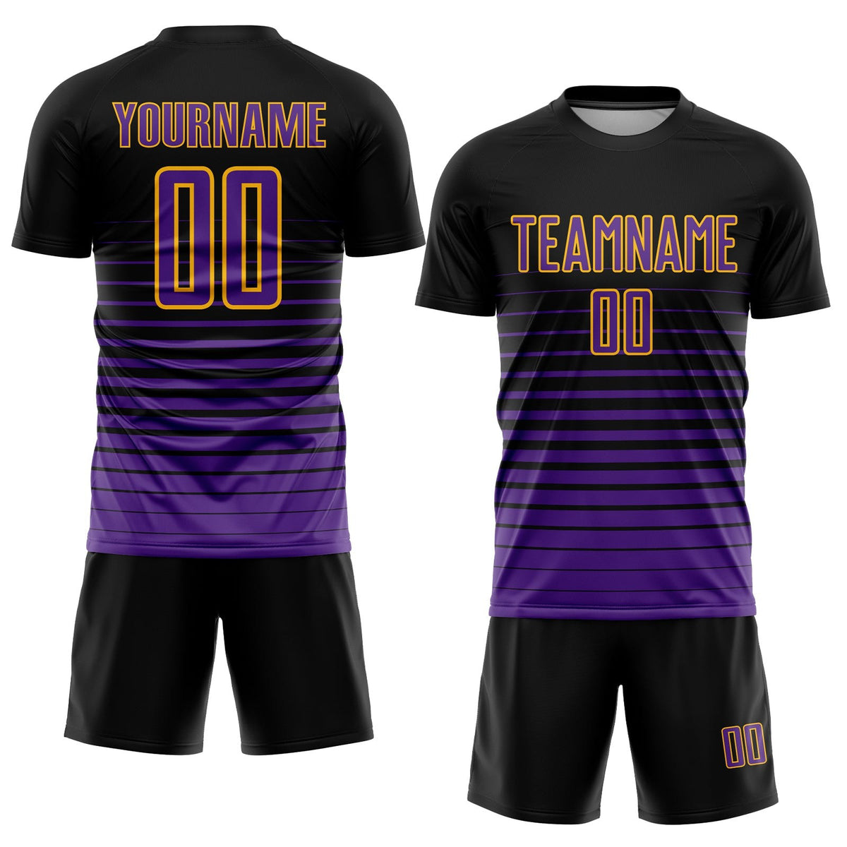 Custom Black Purple-Gold Pinstripe Fade Fashion Sublimation Soccer Uniform Jersey photo 2