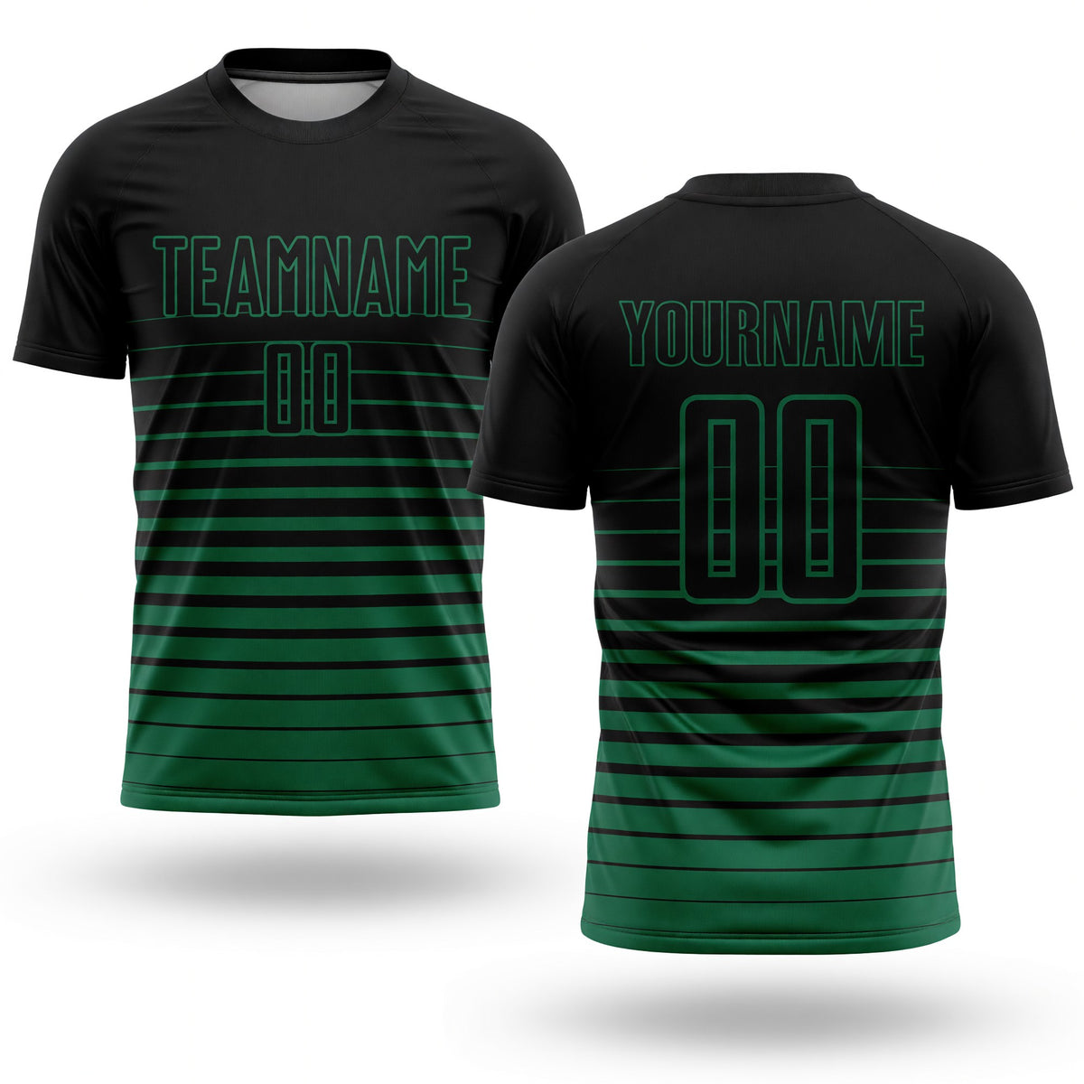 Custom Black Kelly Green Pinstripe Fade Fashion Sublimation Soccer Uniform Jersey