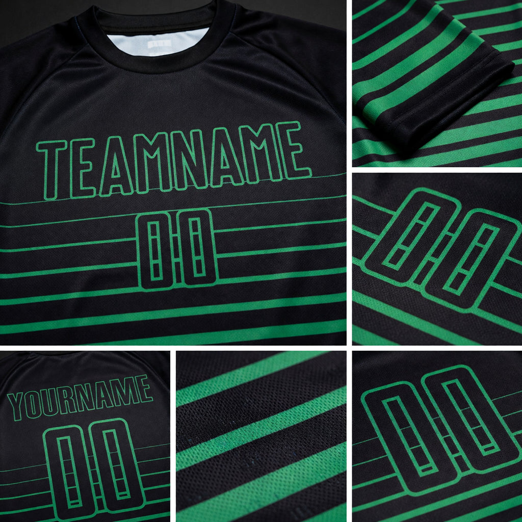 Custom Black Kelly Green Pinstripe Fade Fashion Sublimation Soccer Uniform Jersey detail