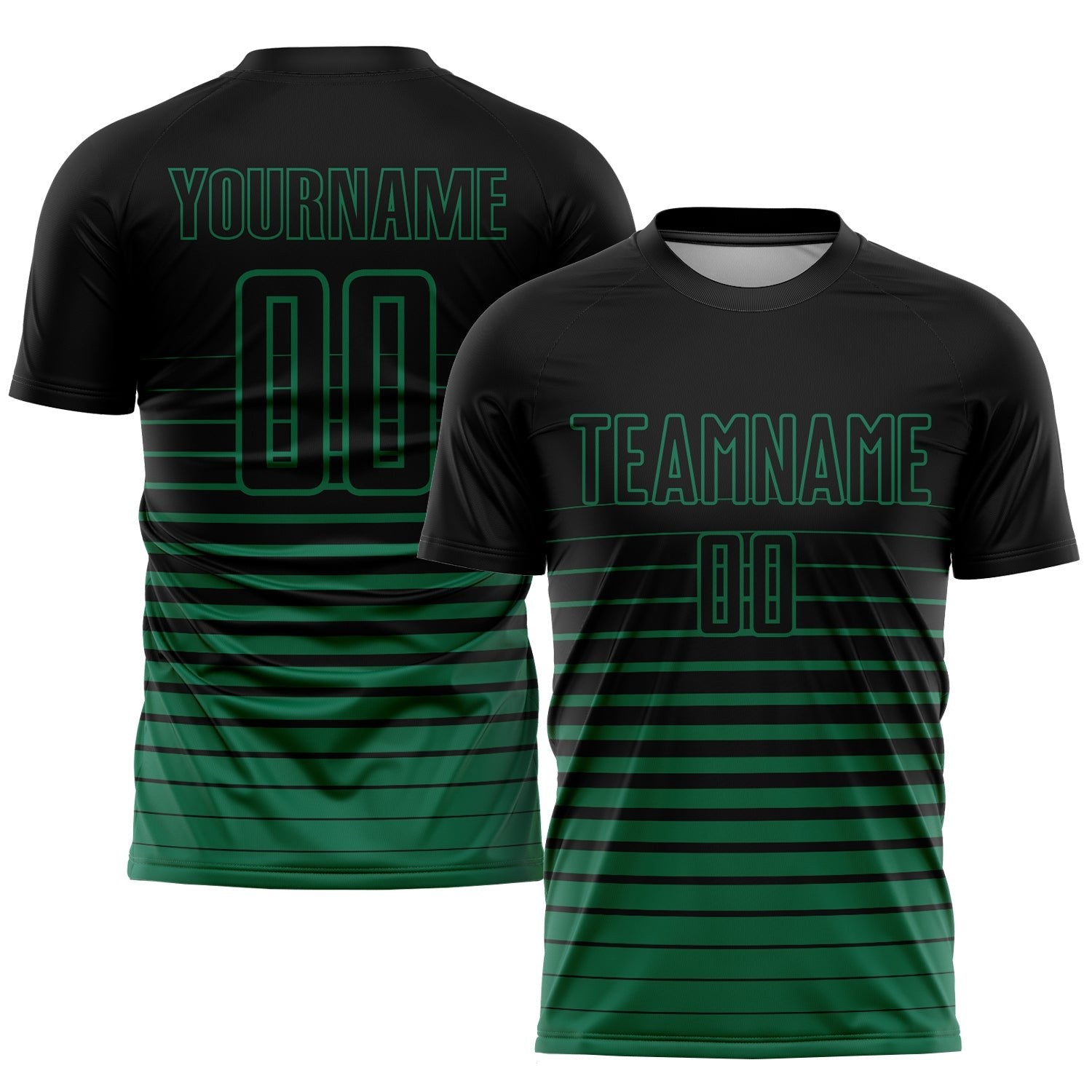 Custom Black Kelly Green Pinstripe Fade Fashion Sublimation Soccer Uniform Jersey photo 1