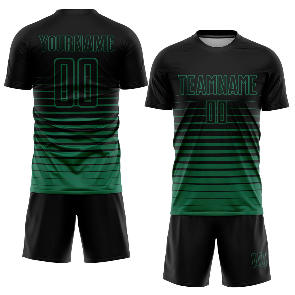 Custom Black Kelly Green Pinstripe Fade Fashion Sublimation Soccer Uniform Jersey photo 2