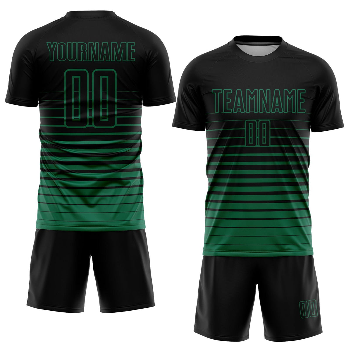 Custom Black Kelly Green Pinstripe Fade Fashion Sublimation Soccer Uniform Jersey photo 2
