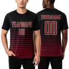 Custom Black Maroon-Cream Pinstripe Fade Fashion Sublimation Soccer Uniform Jersey worn front and back