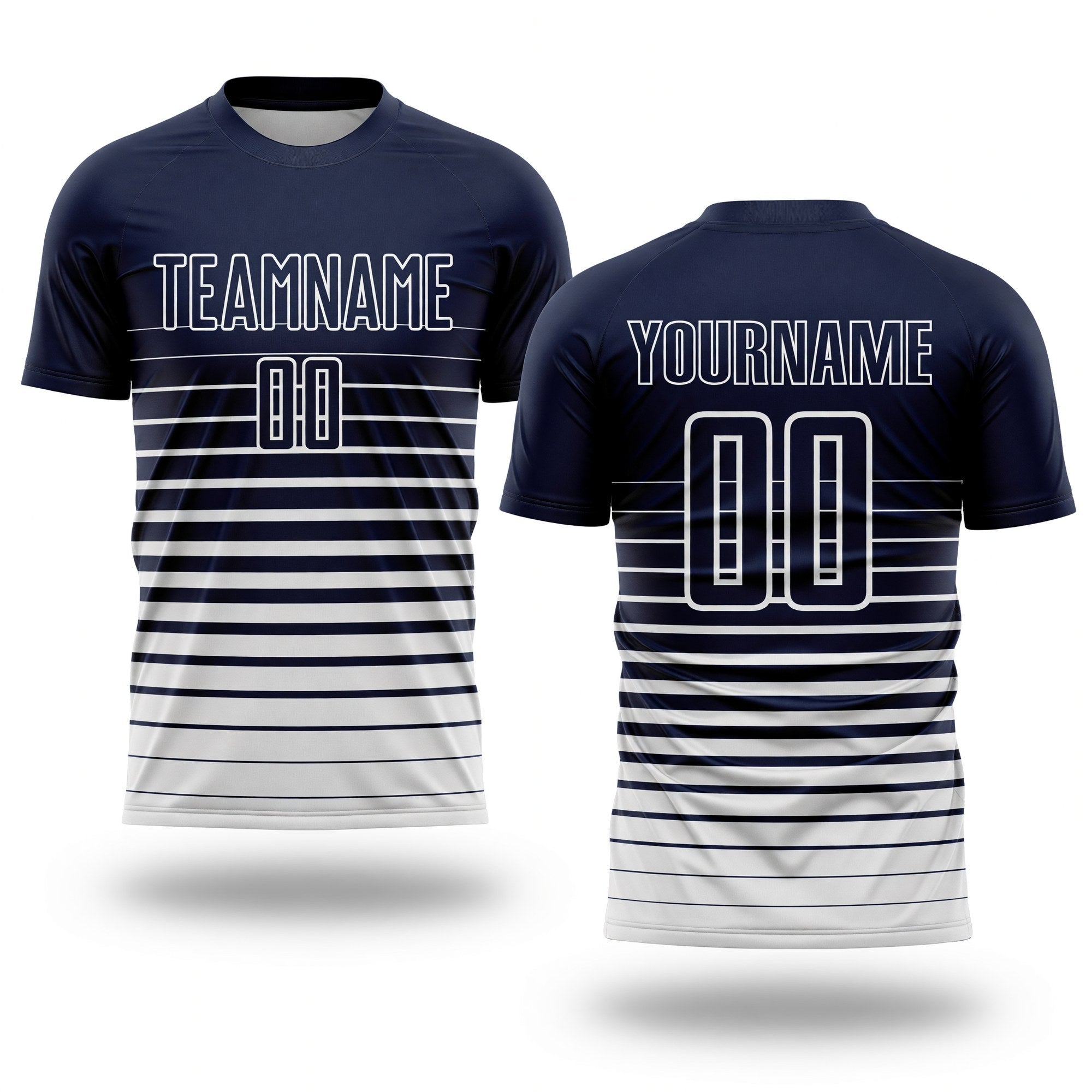 Custom Navy White Pinstripe Fade Fashion Sublimation Soccer Uniform Jersey
