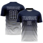 Custom Navy White Pinstripe Fade Fashion Sublimation Soccer Uniform Jersey photo 1