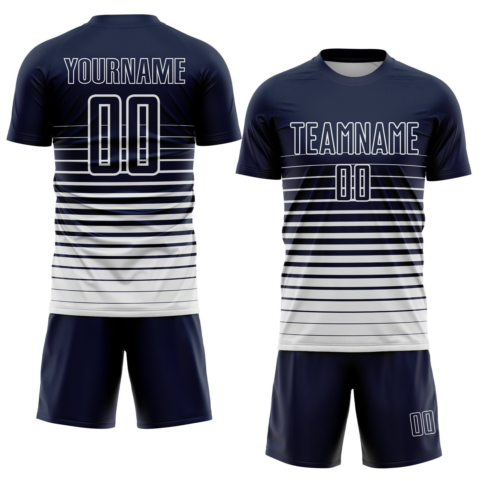 Custom Navy White Pinstripe Fade Fashion Sublimation Soccer Uniform Jersey photo 2