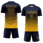 Custom Navy Gold Pinstripe Fade Fashion Sublimation Soccer Uniform Jersey photo 2