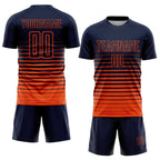 Custom Navy Orange Pinstripe Fade Fashion Sublimation Soccer Uniform Jersey photo 2