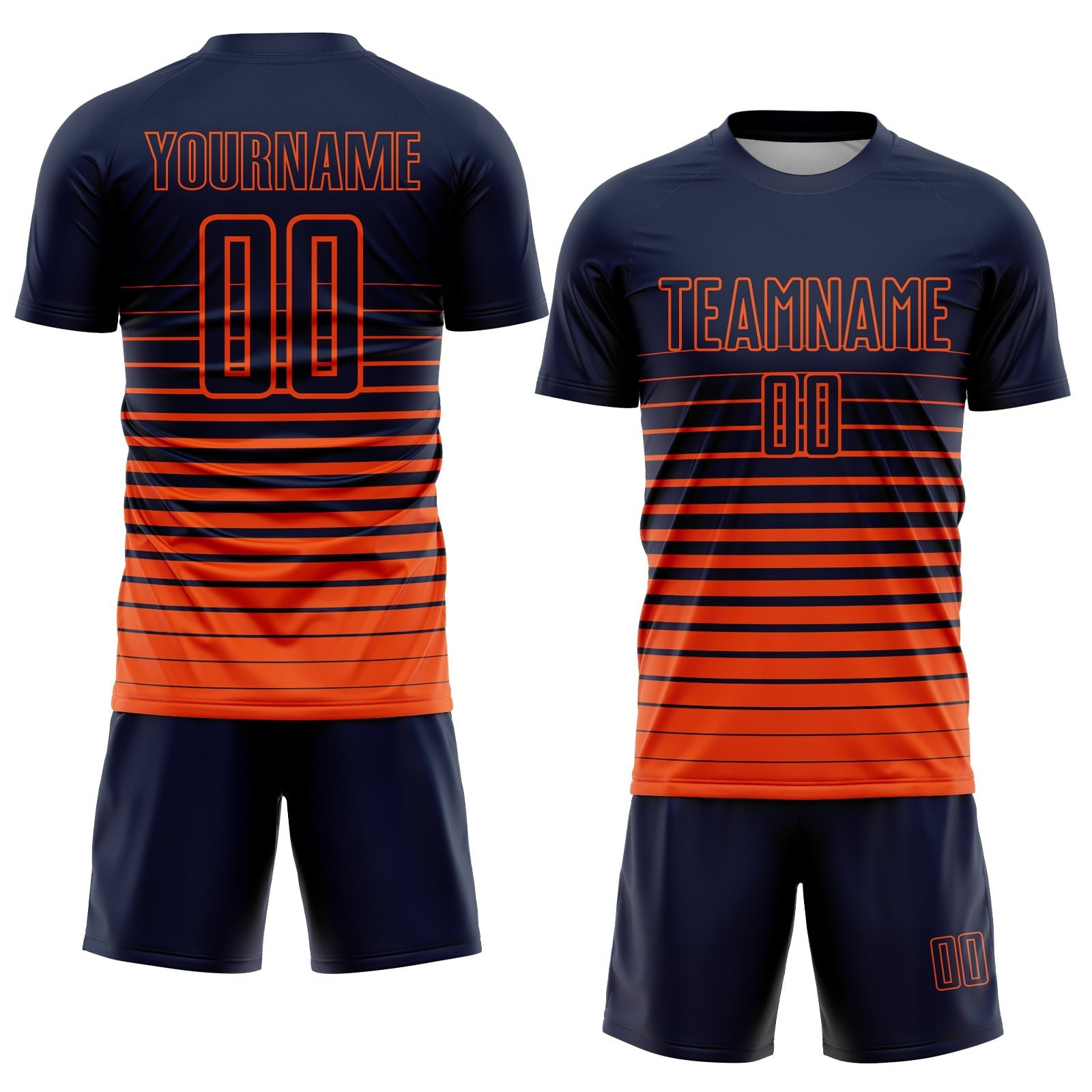 Custom Navy Orange Pinstripe Fade Fashion Sublimation Soccer Uniform Jersey photo 2