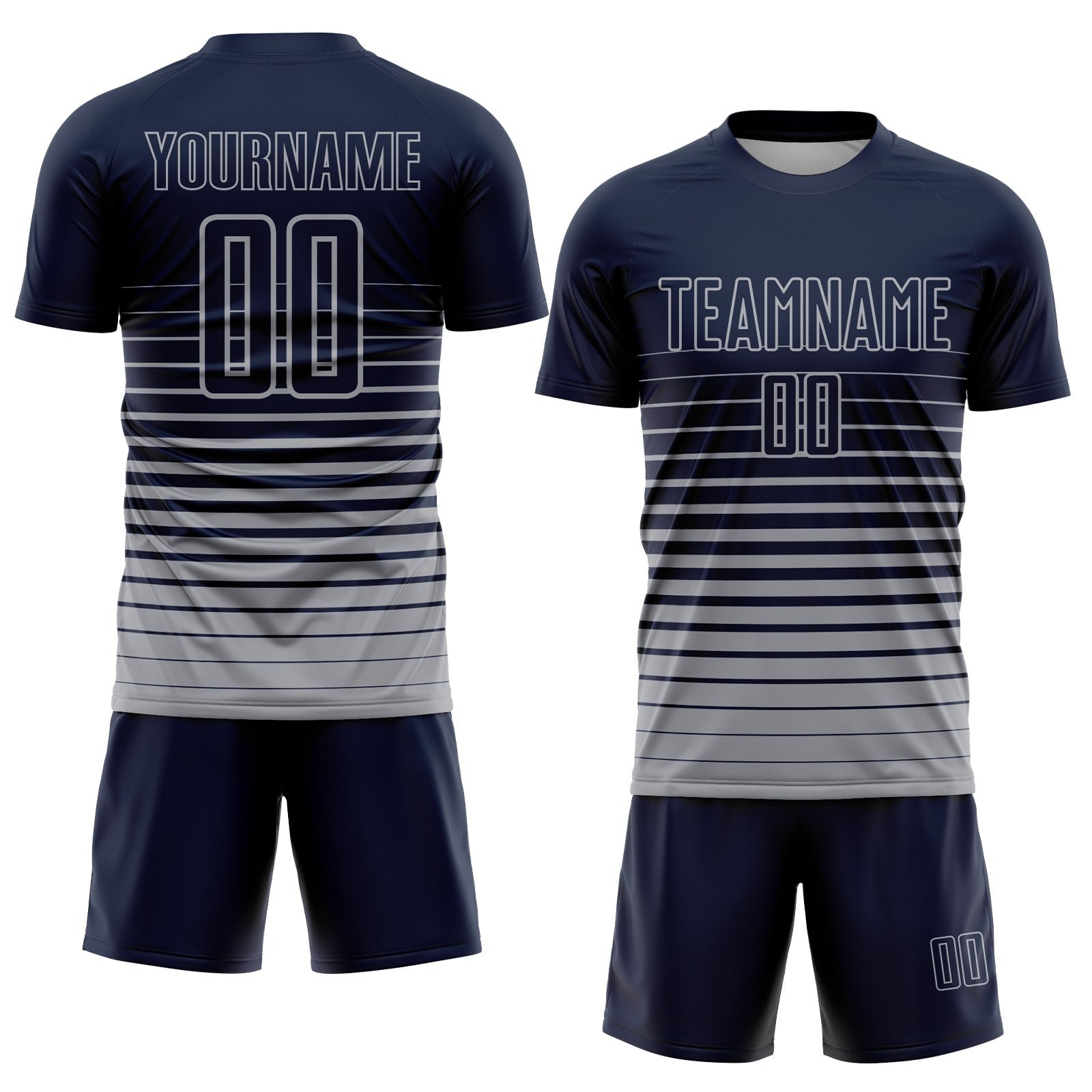 Custom Navy Gray Pinstripe Fade Fashion Sublimation Soccer Uniform Jersey photo 2