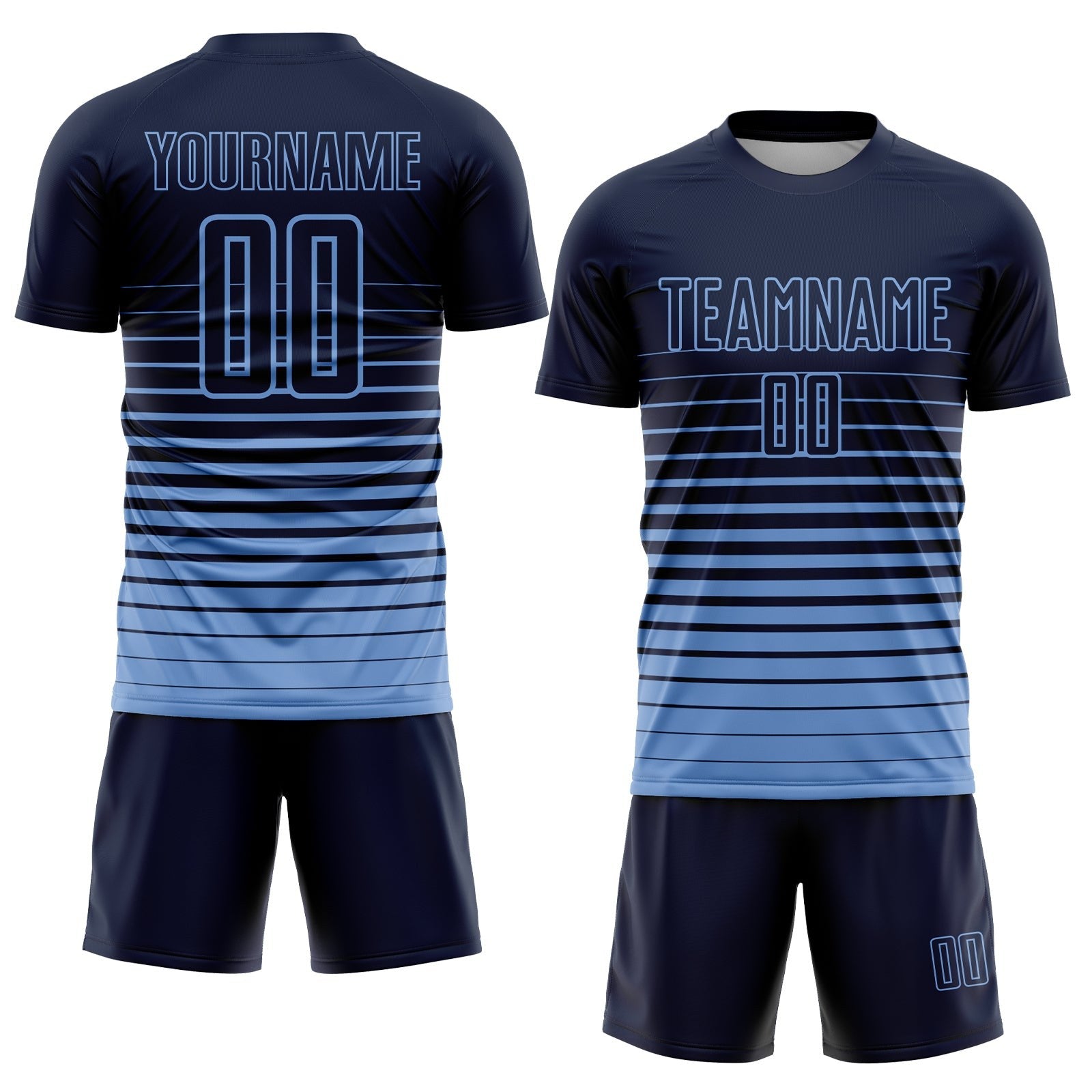Custom Navy Light Blue Pinstripe Fade Fashion Sublimation Soccer Uniform Jersey photo 2