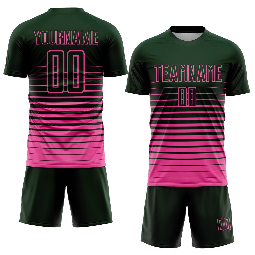 Custom Green Pink Pinstripe Fade Fashion Sublimation Soccer Uniform Jersey photo 2