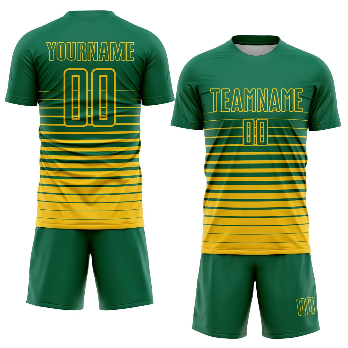 Custom Kelly Green Yellow Pinstripe Fade Fashion Sublimation Soccer Uniform Jersey photo 2