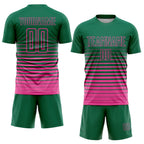Custom Kelly Green Pink Pinstripe Fade Fashion Sublimation Soccer Uniform Jersey photo 2