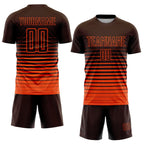 Custom Brown Orange Pinstripe Fade Fashion Sublimation Soccer Uniform Jersey photo 2