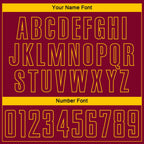 Custom Maroon Yellow Pinstripe Fade Fashion Sublimation Soccer Uniform Jersey photo 4