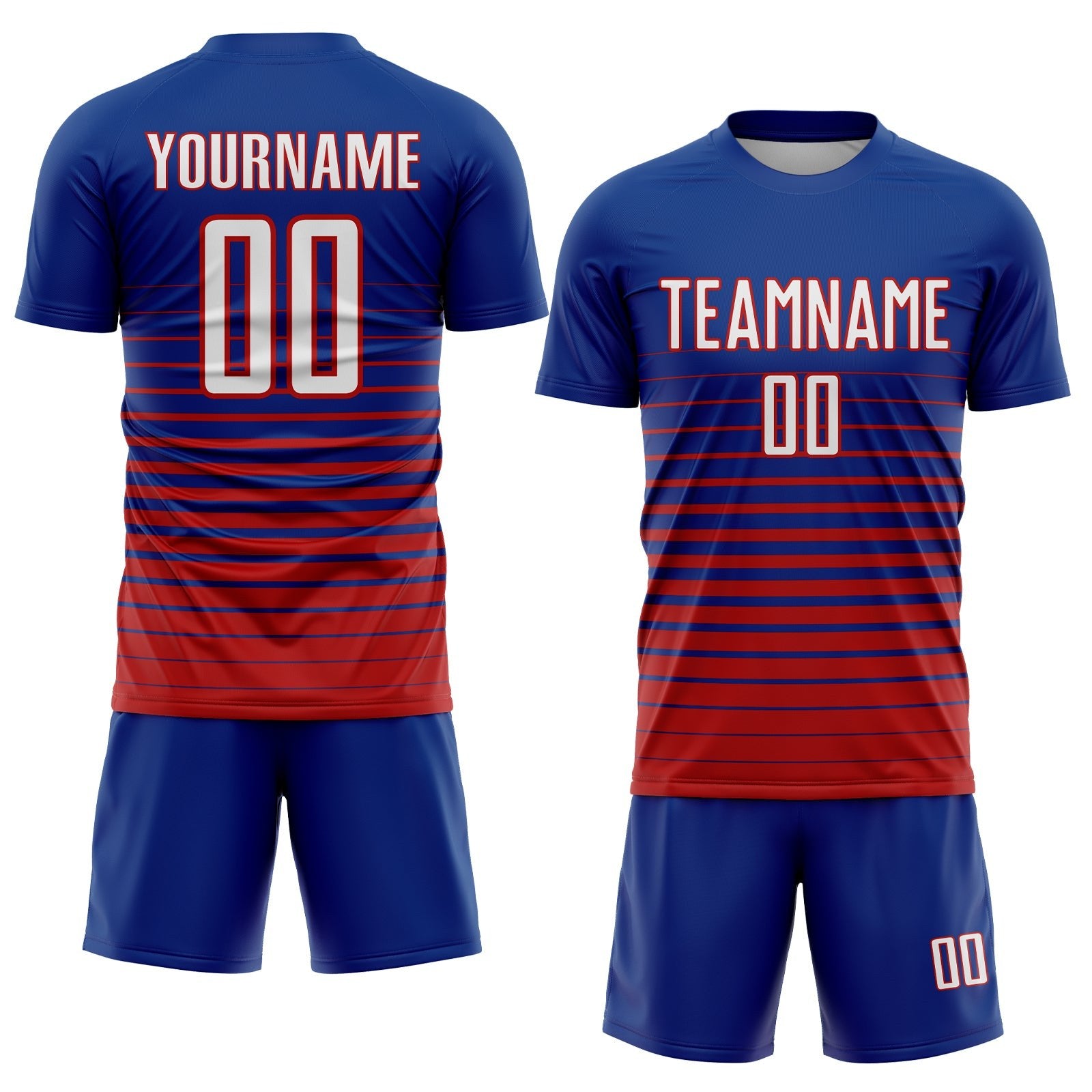 Custom Royal White-Red Pinstripe Fade Fashion Sublimation Soccer Uniform Jersey photo 2