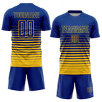 Custom Royal Yellow Pinstripe Fade Fashion Sublimation Soccer Uniform Jersey photo 2