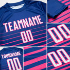 Custom Royal White-Pink Pinstripe Fade Fashion Sublimation Soccer Uniform Jersey detail