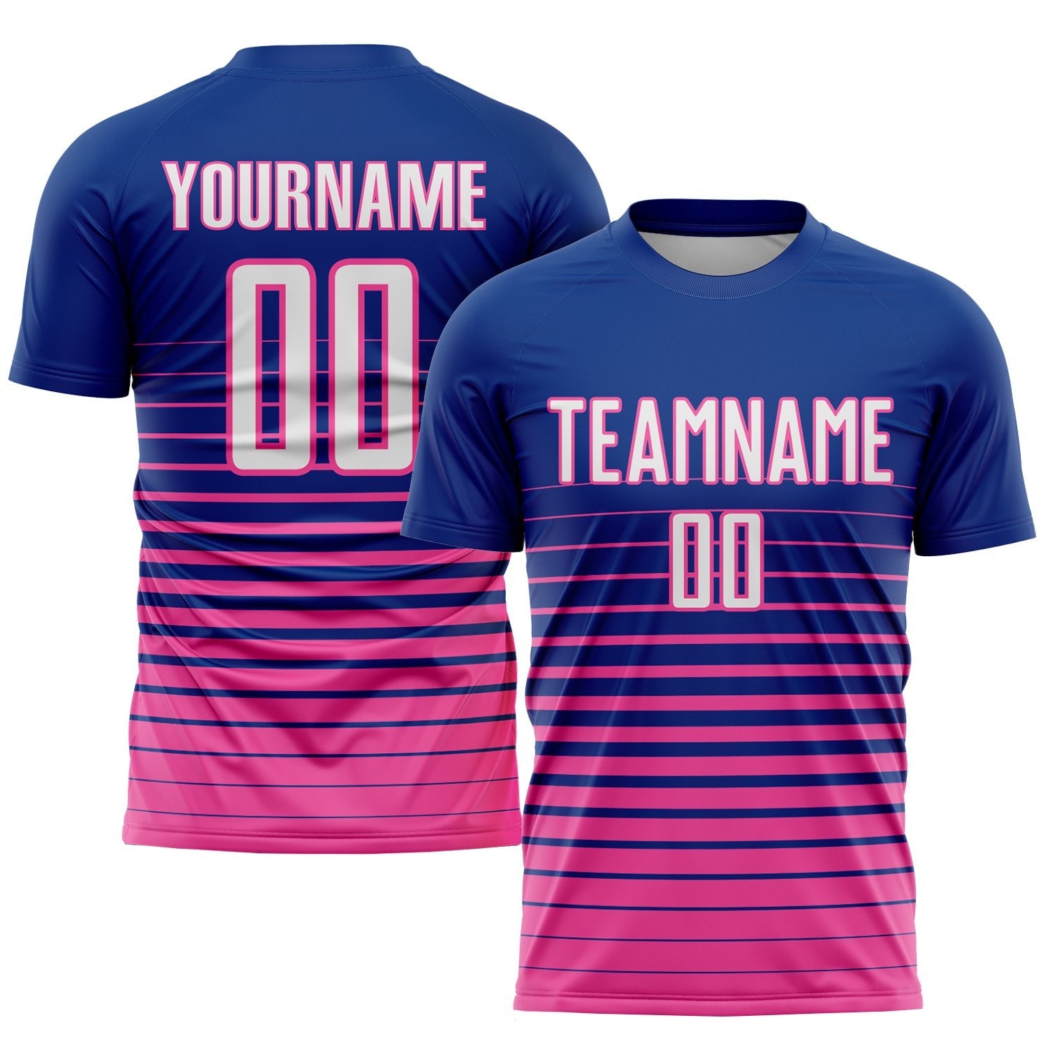 Custom Royal White-Pink Pinstripe Fade Fashion Sublimation Soccer Uniform Jersey photo 1