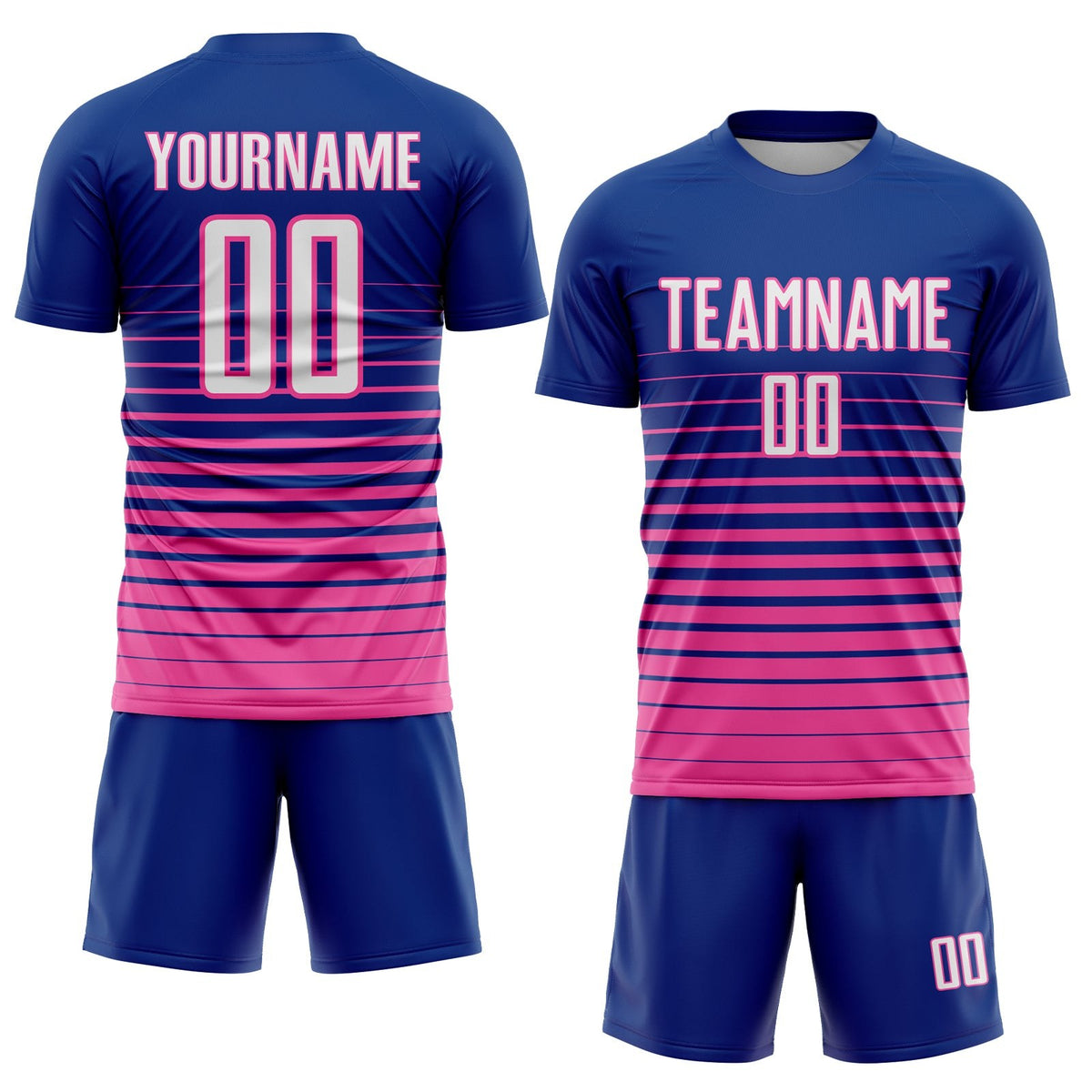 Custom Royal White-Pink Pinstripe Fade Fashion Sublimation Soccer Uniform Jersey photo 2