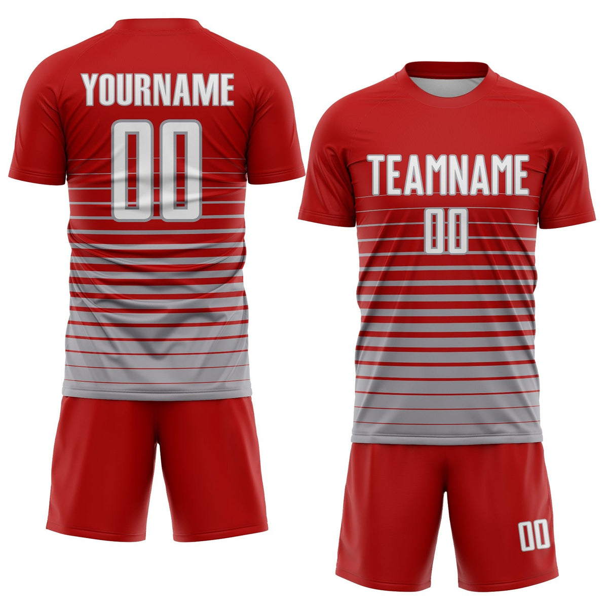 Custom Red White-Gray Pinstripe Fade Fashion Sublimation Soccer Uniform Jersey photo 2