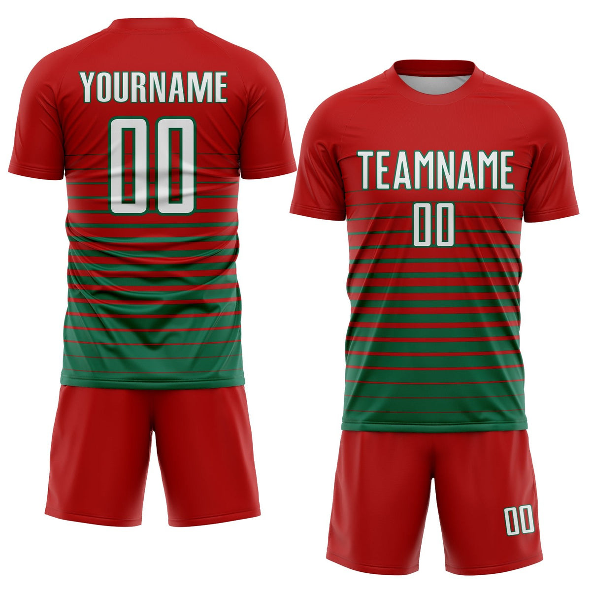 Custom Red White-Kelly Green Pinstripe Fade Fashion Sublimation Soccer Uniform Jersey photo 2