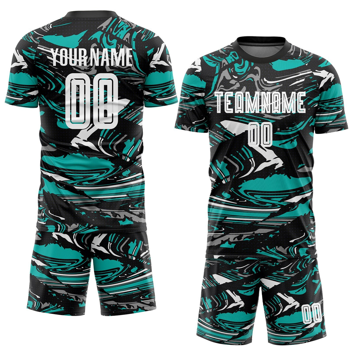 Custom Figure White-Aqua Sublimation Soccer Uniform Jersey photo 2