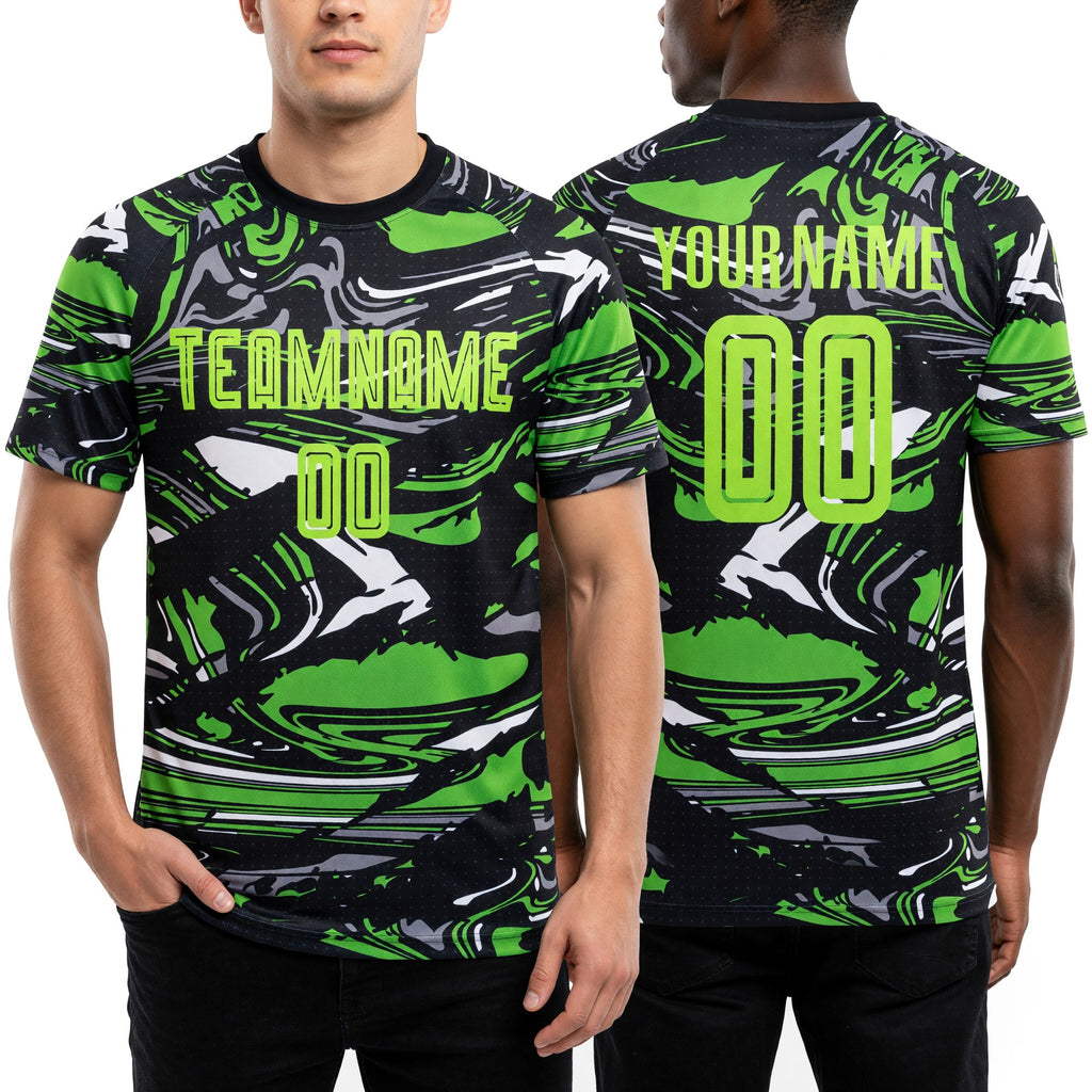 Custom Figure Neon Green-Aurora Green Sublimation Soccer Uniform Jersey worn front and back
