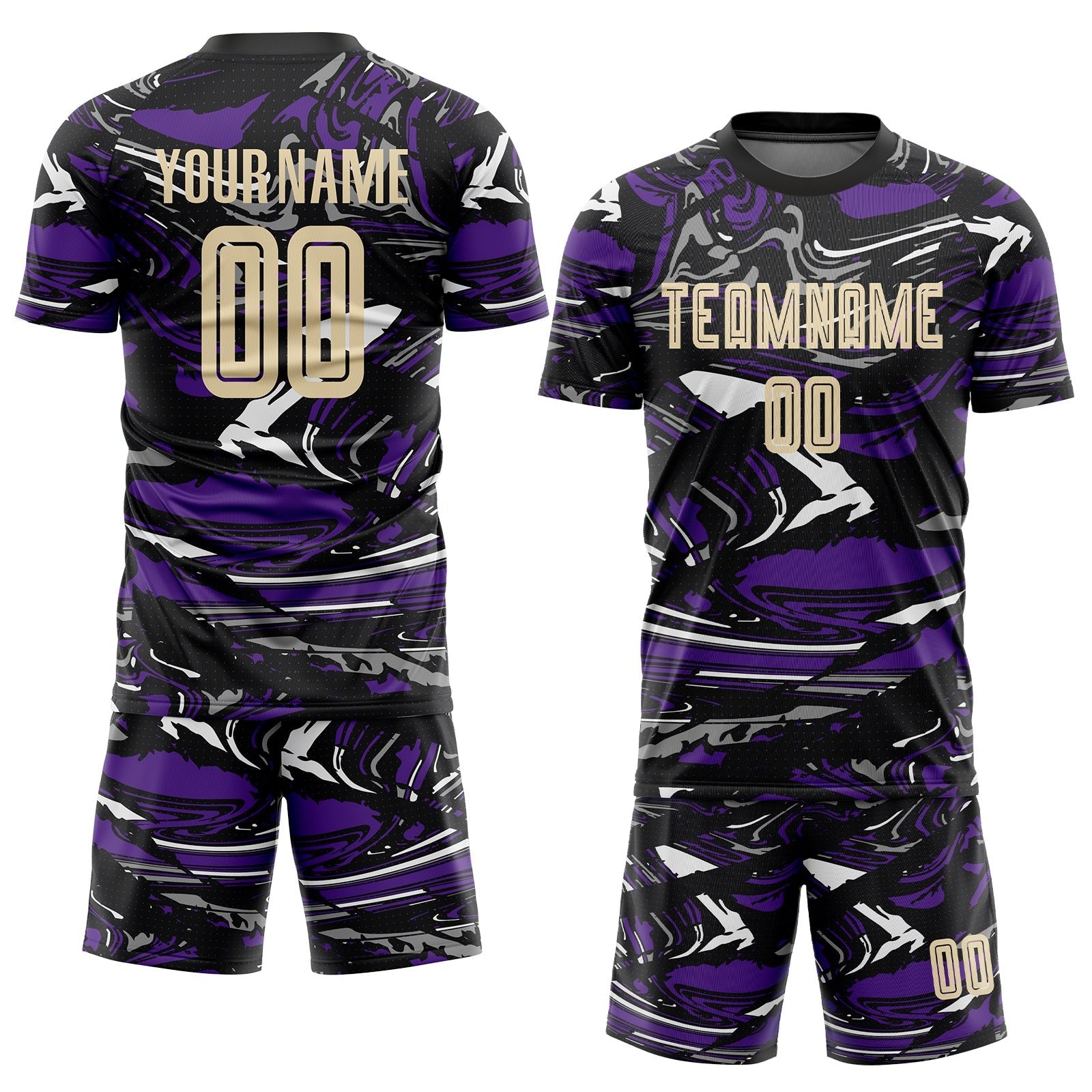 Custom Figure City Cream-Purple Sublimation Soccer Uniform Jersey photo 2