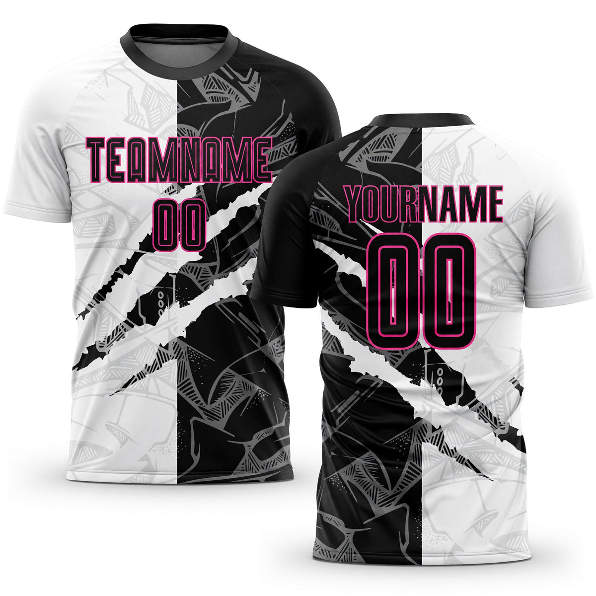 Custom Graffiti Pattern Black-Pink Scratch Sublimation Soccer Uniform Jersey