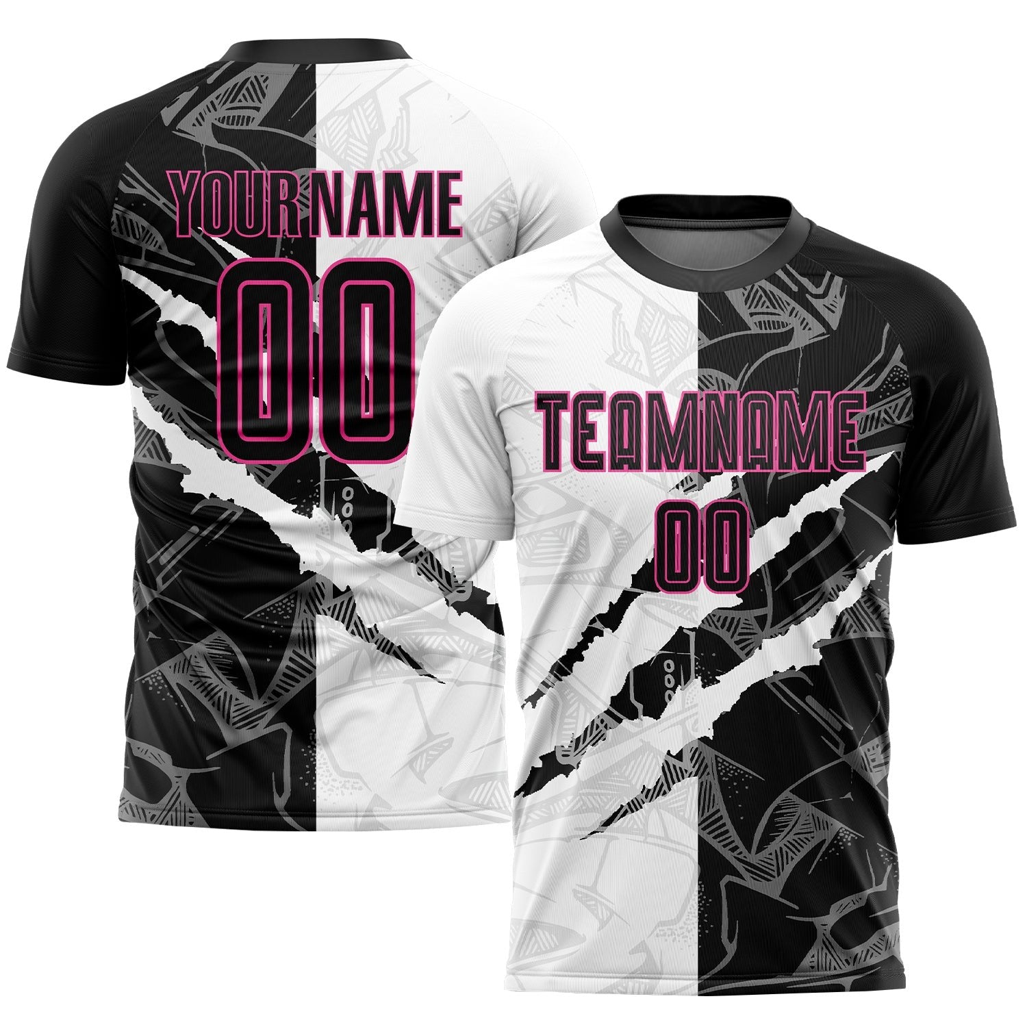 Custom Graffiti Pattern Black-Pink Scratch Sublimation Soccer Uniform Jersey photo 1