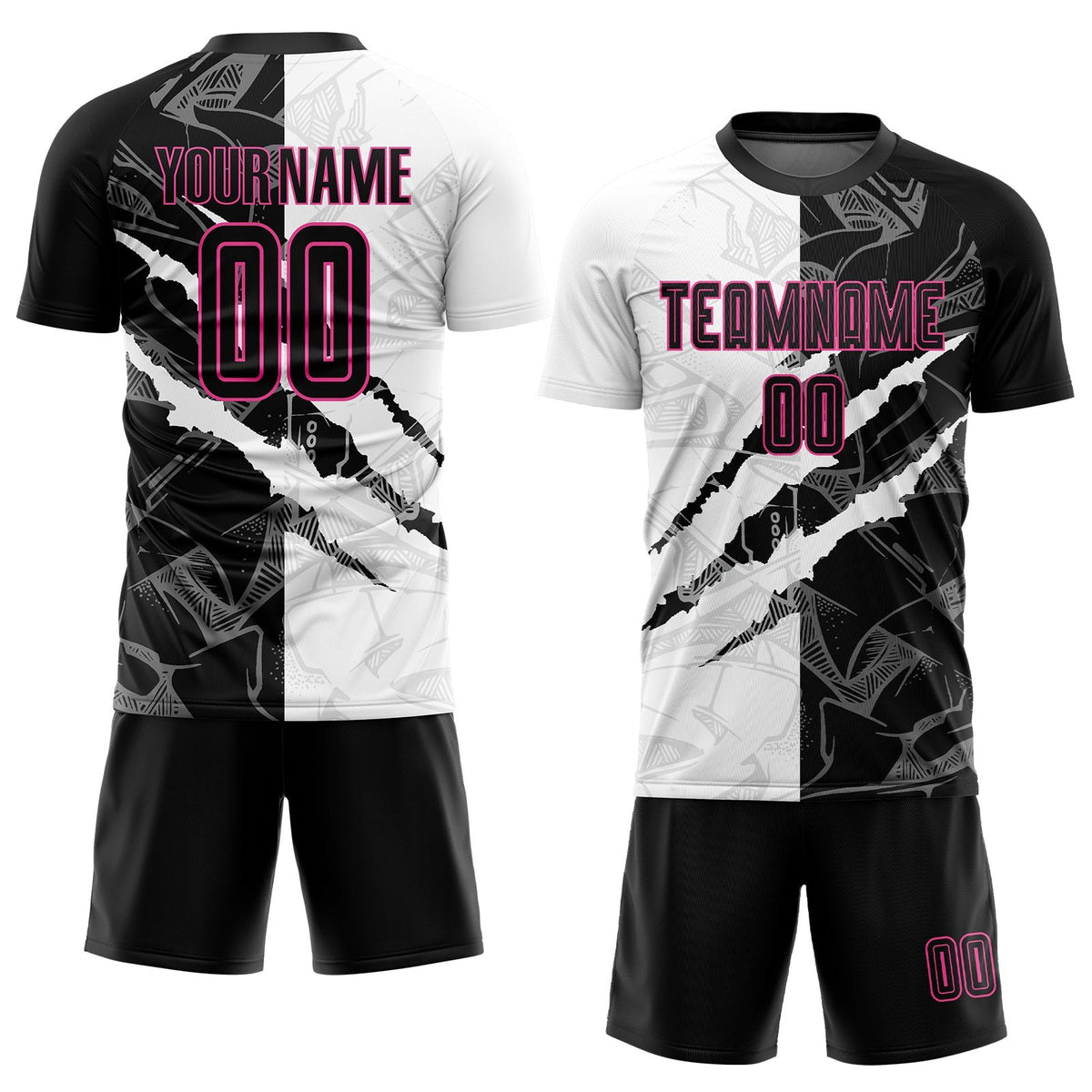 Custom Graffiti Pattern Black-Pink Scratch Sublimation Soccer Uniform Jersey photo 2